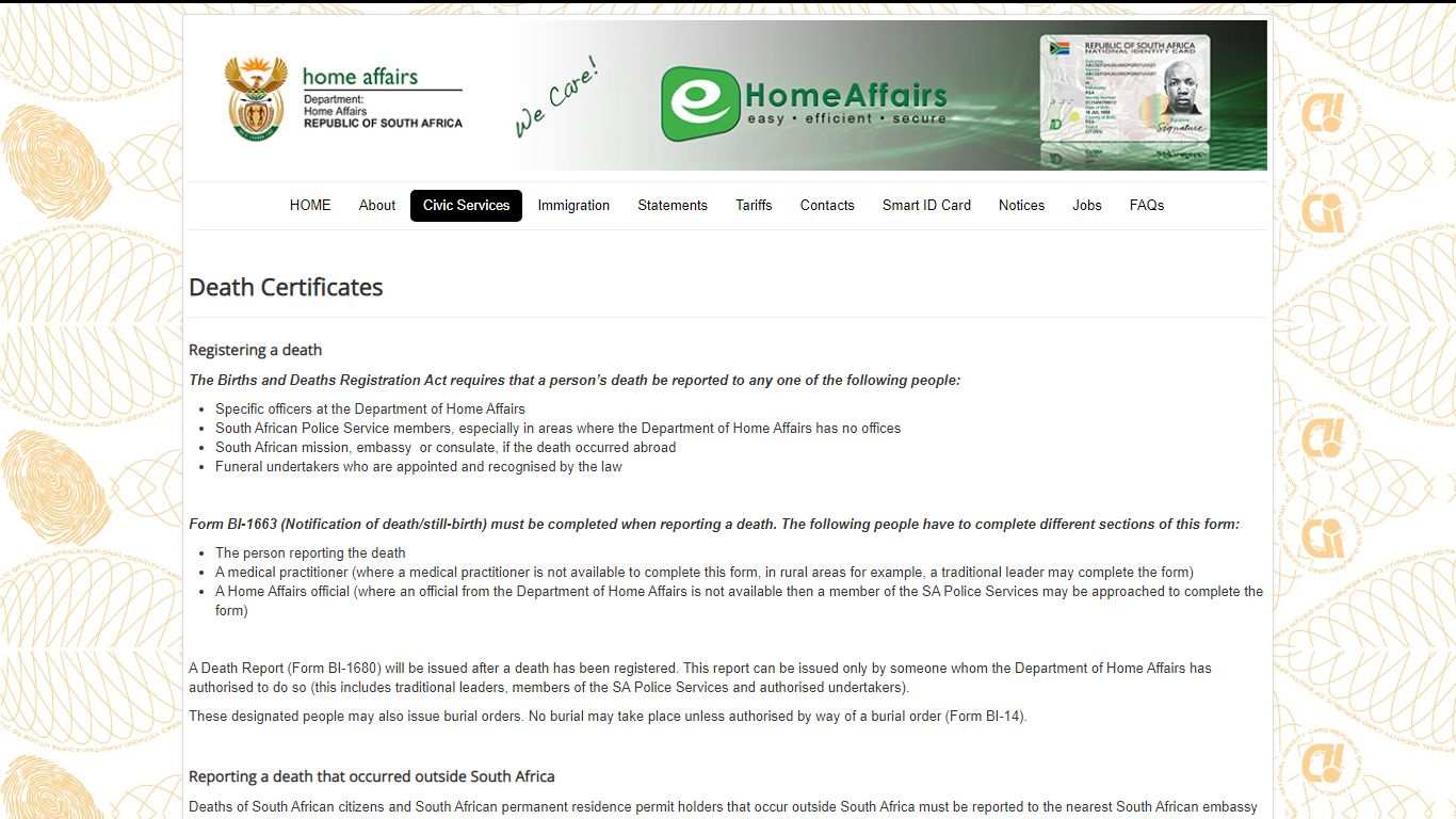 Department of Home Affairs - Death Certificates