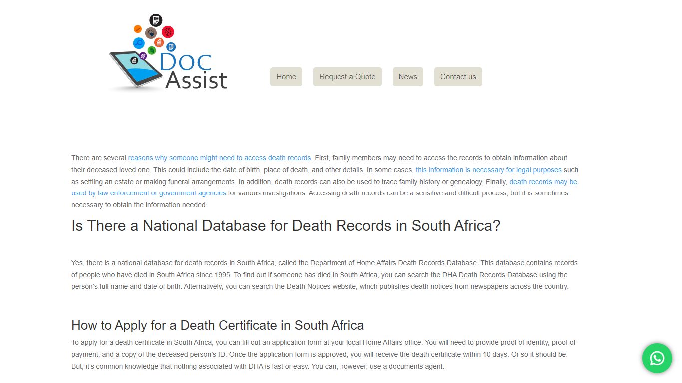 Is There a National Database for Death Records in South Africa?